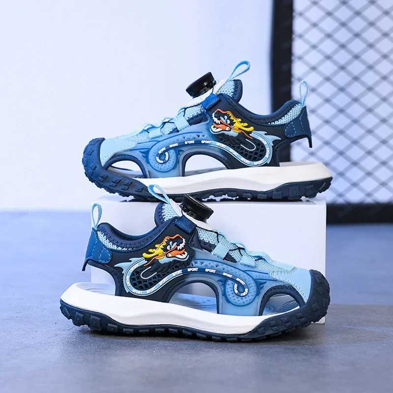 Athletic Outdoor 2024 Summer New Childrens Hundred Head Sandals Rotary Buckle Tide Shoes Childrens Shoes Teeth Large Childrens Beach Shoes H241019