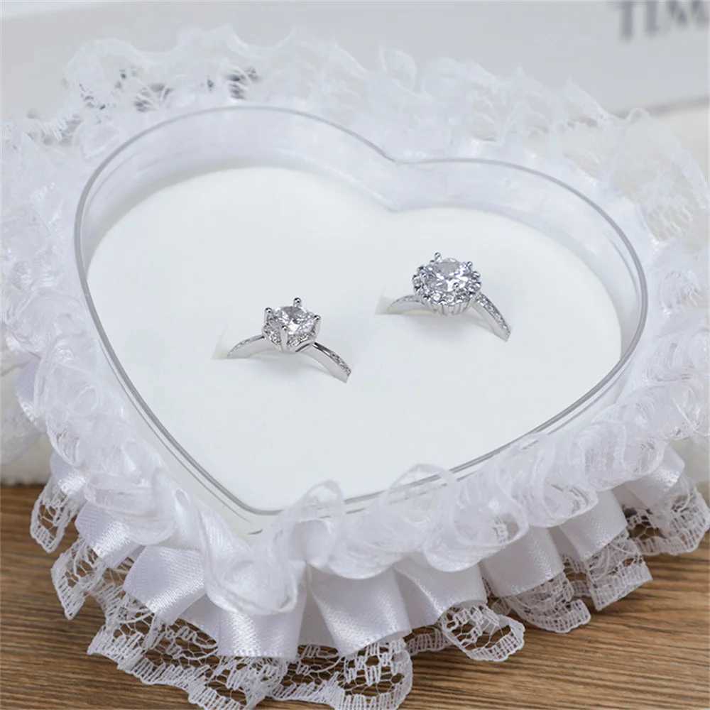 Wedding couple ring box heart-shaped white lace ring pillow box pearl rhinestone jewelry box engagement ceremony ring box W241019