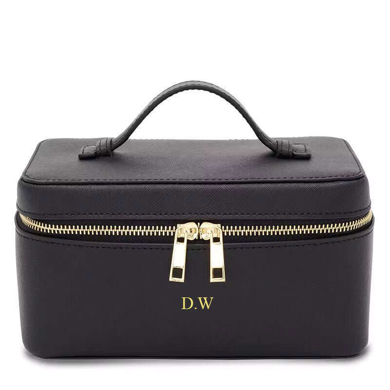 Saffiano Split Leather Travel Portable Hanging Organizer Box Dopp Kit Women's Makeup Bag