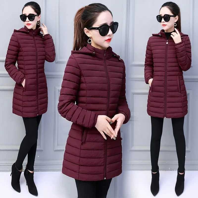 2023 Womens long down cotton ultralight womens hooded windproof coat warm thick ParkaX241019