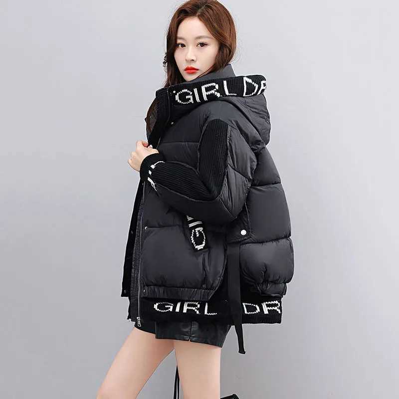 Women's Down Parkas New Fashion Womens Splicing Cotton Coat Winter Thick Warm Apron Jacket Premium Womens Hooded Parker Coat Y241019A6N3