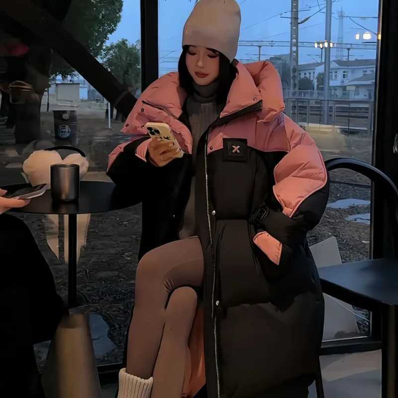 Winter Jackets Women Clothing Patchwork Cotton Coat Hooded Warm Windproof Windbreaker Puffer Jacket Design Chic Parka OuterwearX241019
