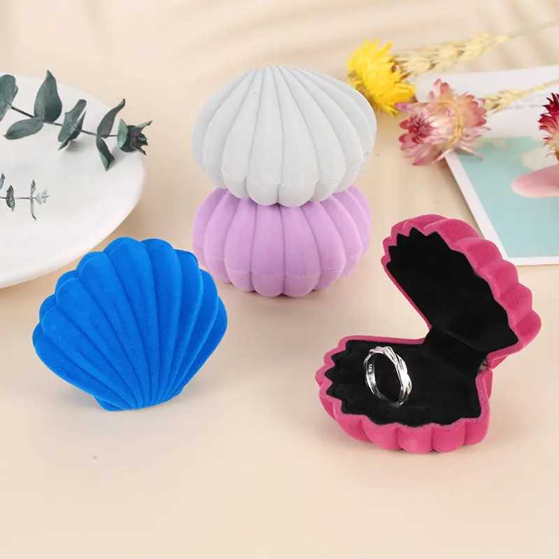 Velvet Pearl Treasure Box Shell Shape Wedding Ring Box Organizer Storage Display Packaging Box Bracket Gift Accessories 4 Colors W241019
