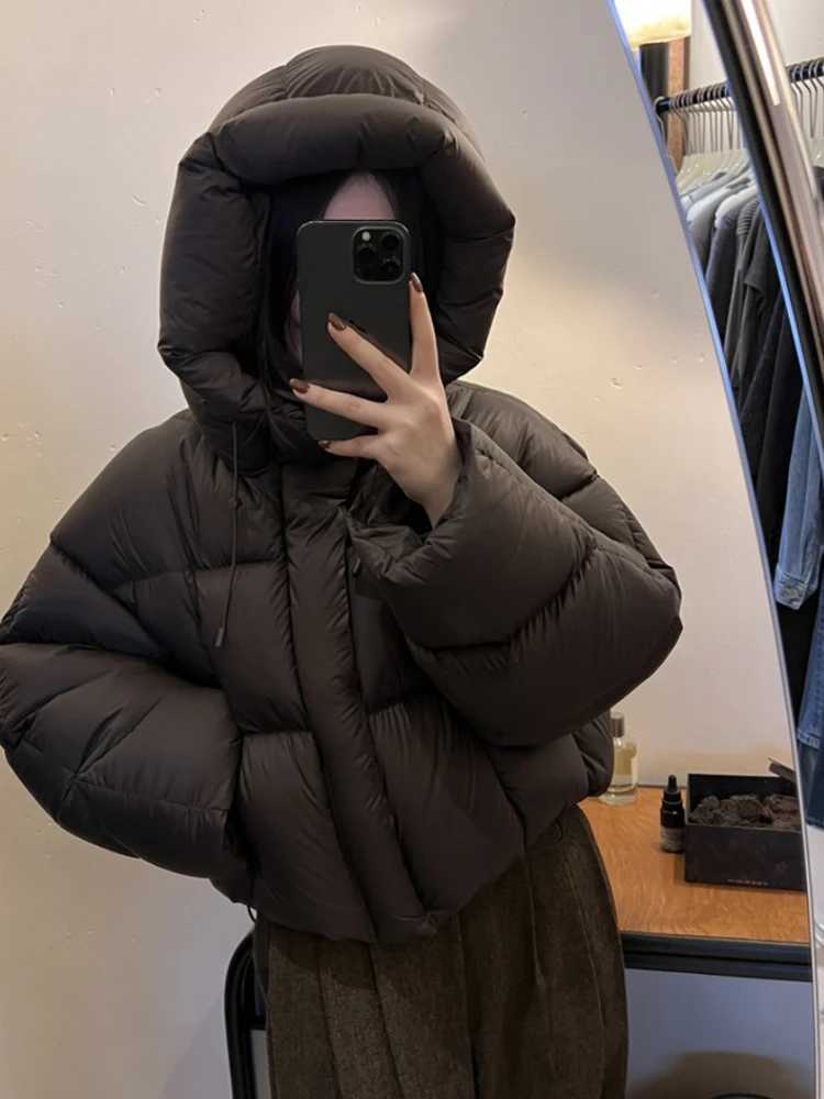 Women's Down Parkas Fashion hooded puff jacket for women 2024 winter long sleeved 90% white duck down jacket for warmth INKEO 3O380 Y2410197MFX