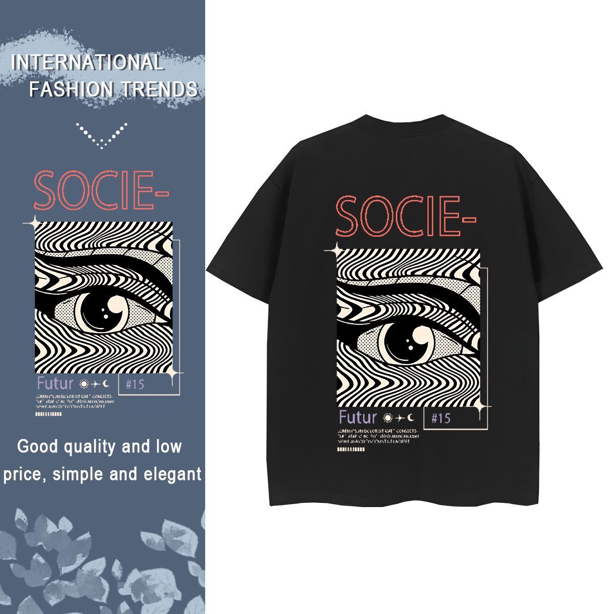 TOP Quality T shirt 230g Pure Cotton Crew Neck Breathable High Street Hip Hop eyes Woman Tshirt Nice Cartoon Print Clothes