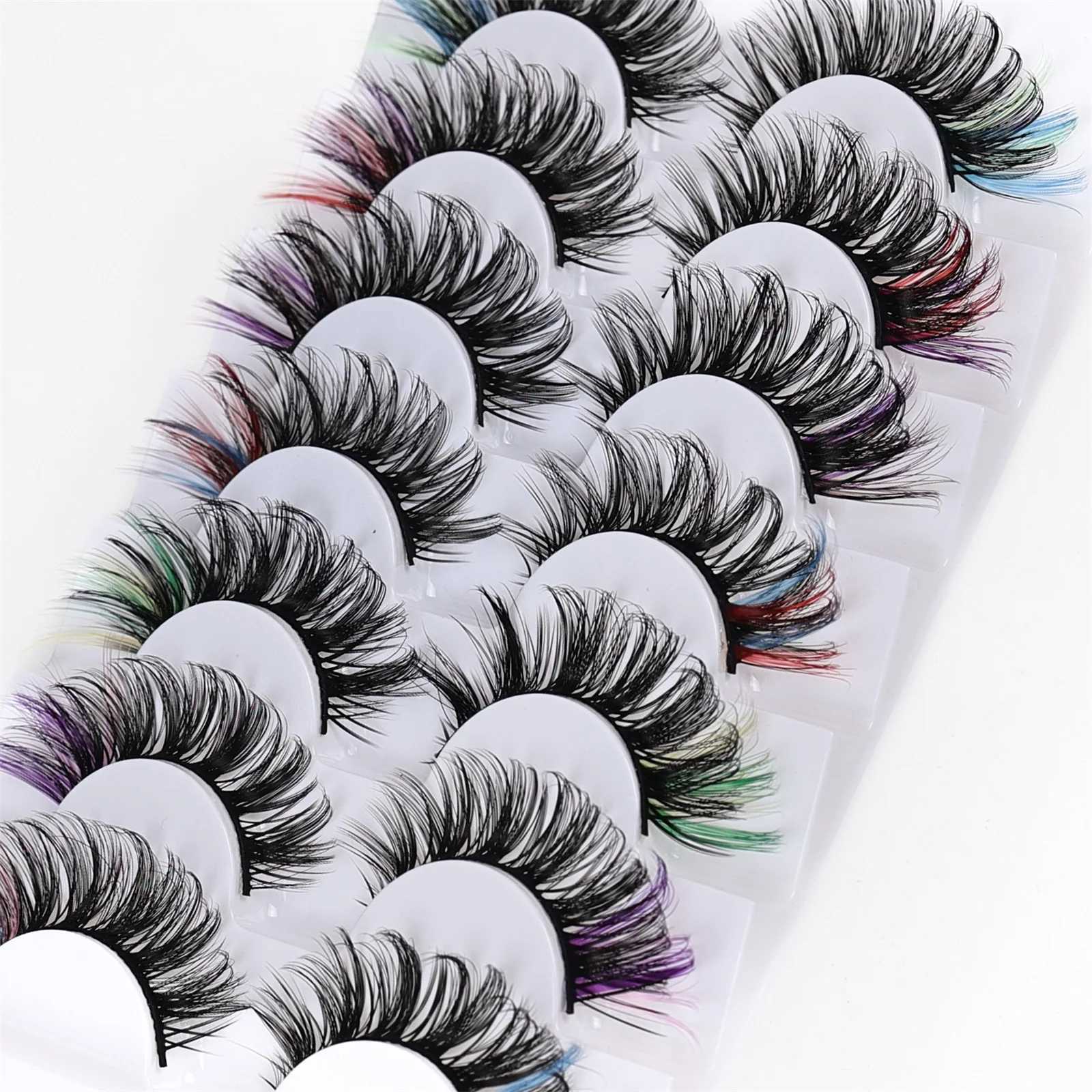 7pairs Colorful False Eyelashes 3D Faux Mink Fluffy Eyelashes Russian Natural Thick Fluffy LashesXJ241019