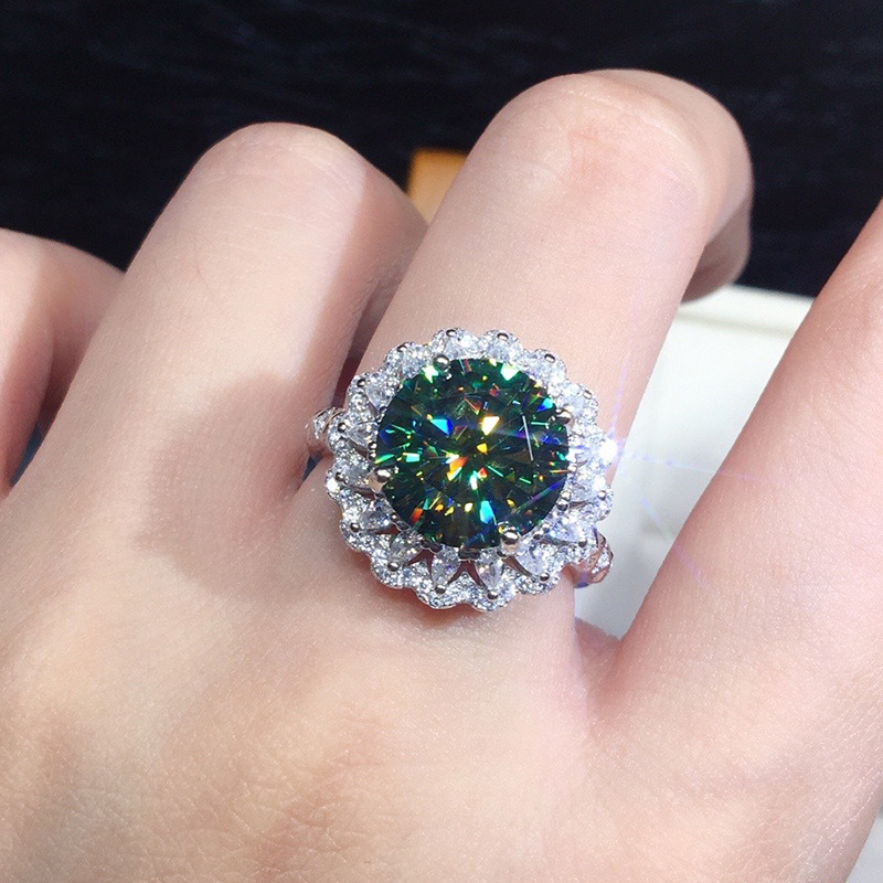 Solitaire Ring Women's Classic Blue Green Diamond Ring Fire Sparkling Rose Gold Crystal Ring Fashion Jewelry Engagement Gift