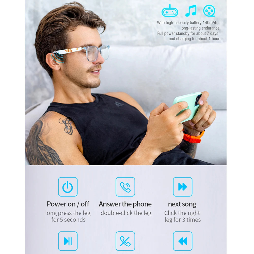 Wireless Bluetooth 5.0 Sunglasses Earphones - Enjoy Music Wireless Hands Free Call Music Glasses 241019