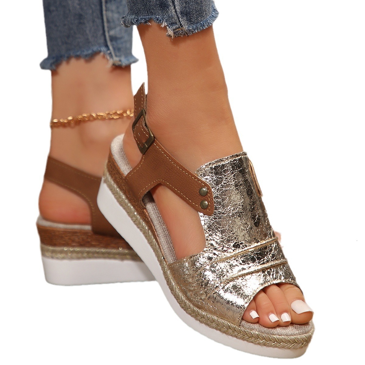Summer Current Oversized Women S With Sloping Heel And Hemp Rope Sole Fish Mouth Sandals Ddmywed ddmythur
