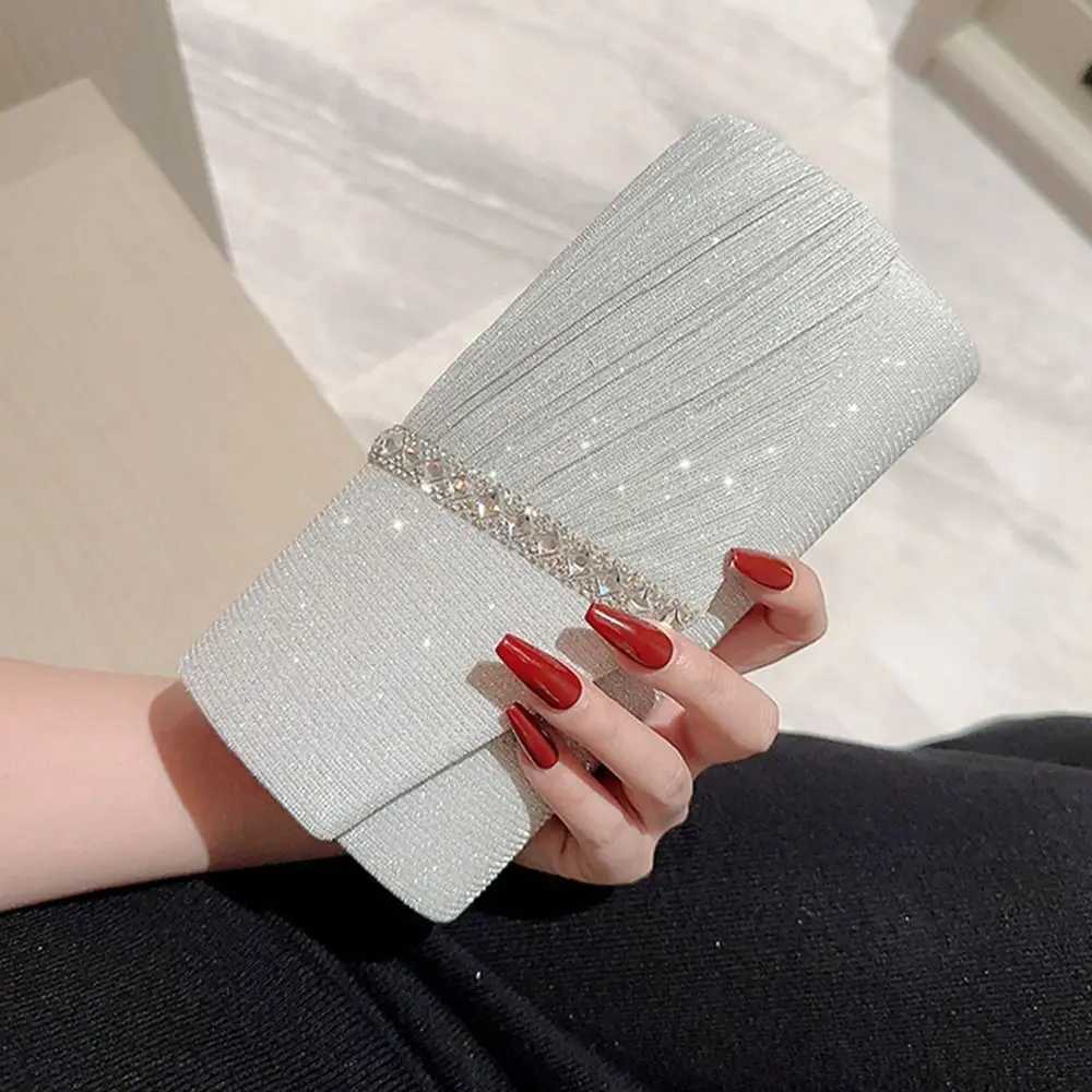 Fashionable womens luxury sequin clutch evening bag flash banquet handbag womens chain shoulder bag dinner bag wedding party Y241019