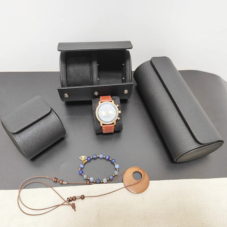 Mens Watch Organizer 1/2/3 Slot Mens Watch Roll Travel Box Fashion Portable Retro Leather Display Screen Watch Storage Box Gif 241018