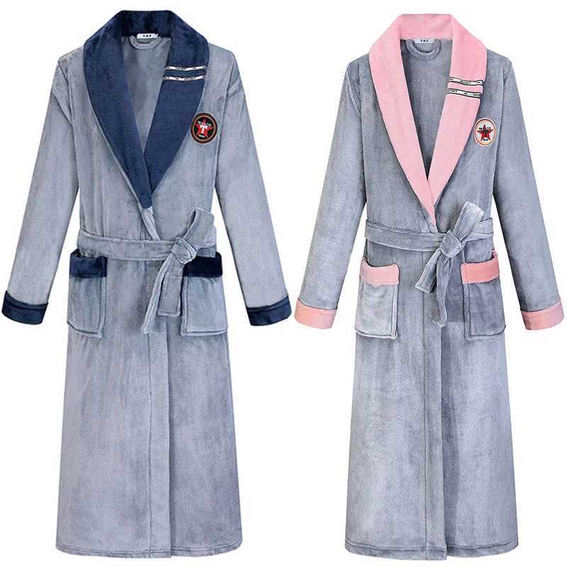 Thickened Long Flannel Robe Large Size Lover Sleepwear Winter Coral Fleece Nightwear Kimono Bathrobe Loose Home Wear Lounge WearXJ241018