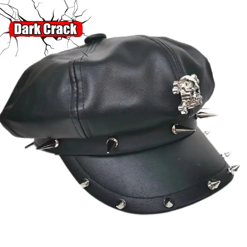 Womens Y2k Harajuku Gothic Punk Lolita Girl Original UK Fashion Edition Leather Style Rock Rivet Short Brim Beret 241018
