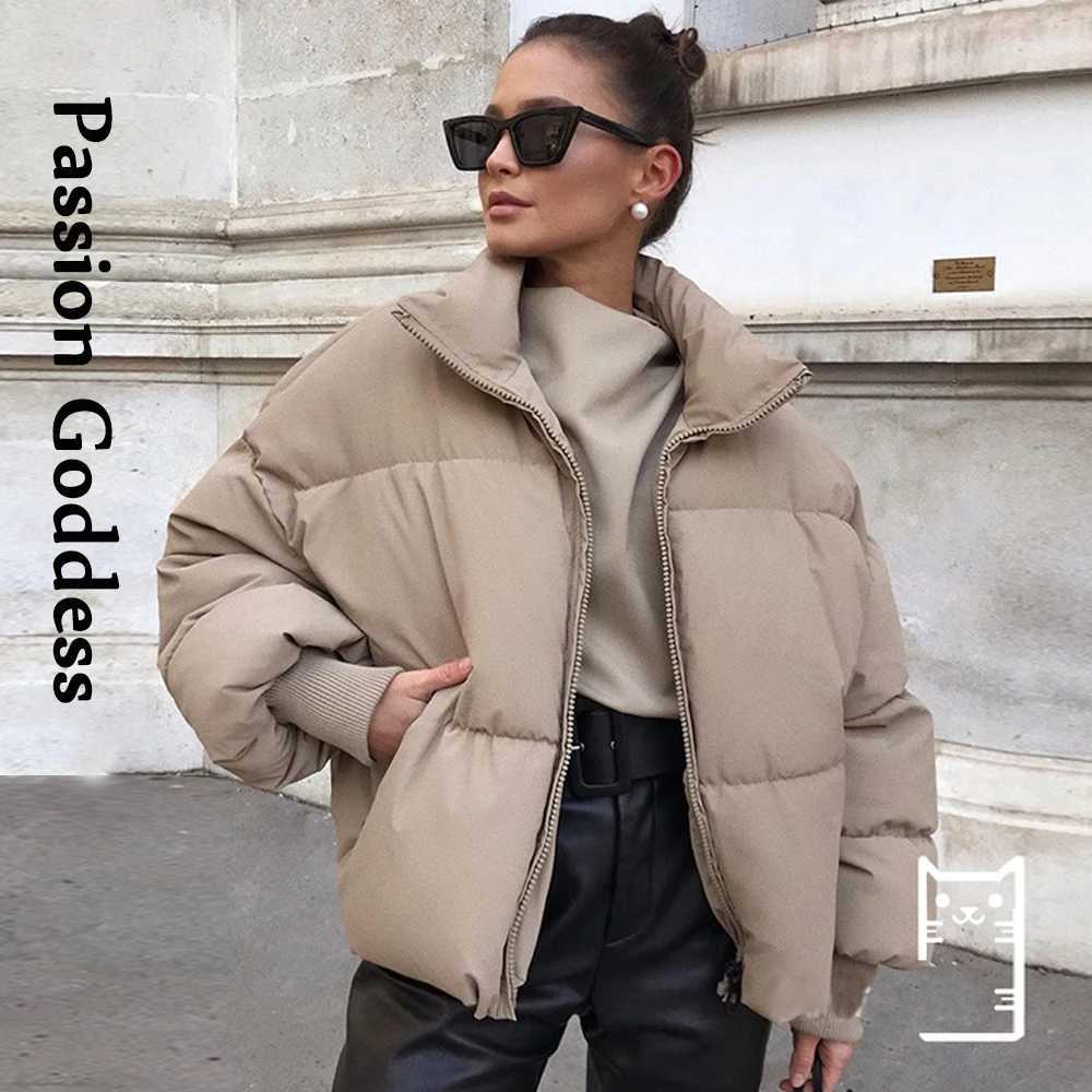Women's Down Parkas Winter Women Thick Warm Puffer Jackets Loose Bubble Coat Parkas Down Outwear Stand Collar Zipper Casual Solid Jackets Parka C