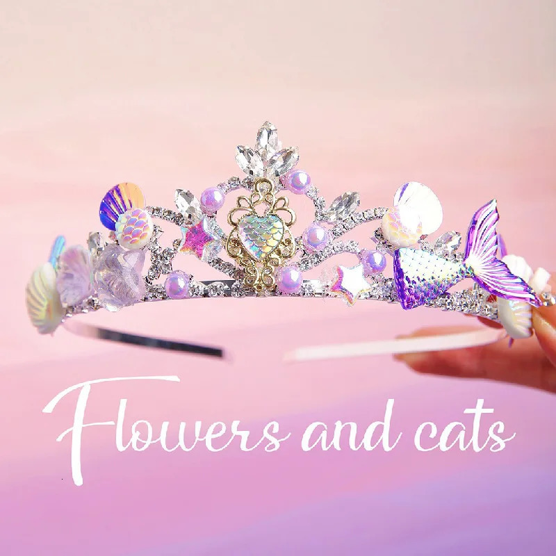 Summer Blue Mermaid Princess Crown Hair Cute Hair Accessories Headbands for Girls 241018