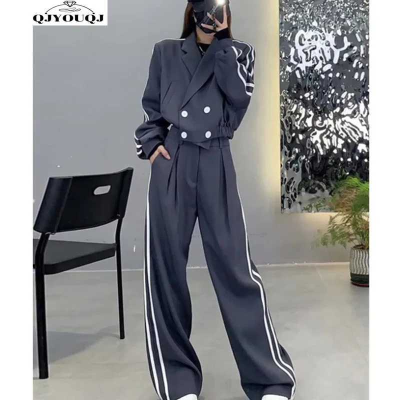 Women's Two Piece Pants Womens casual suit 2024 autumn/winter new thick coat high waist ultra-thin wide leg pants two-piece set Y241019RKQV
