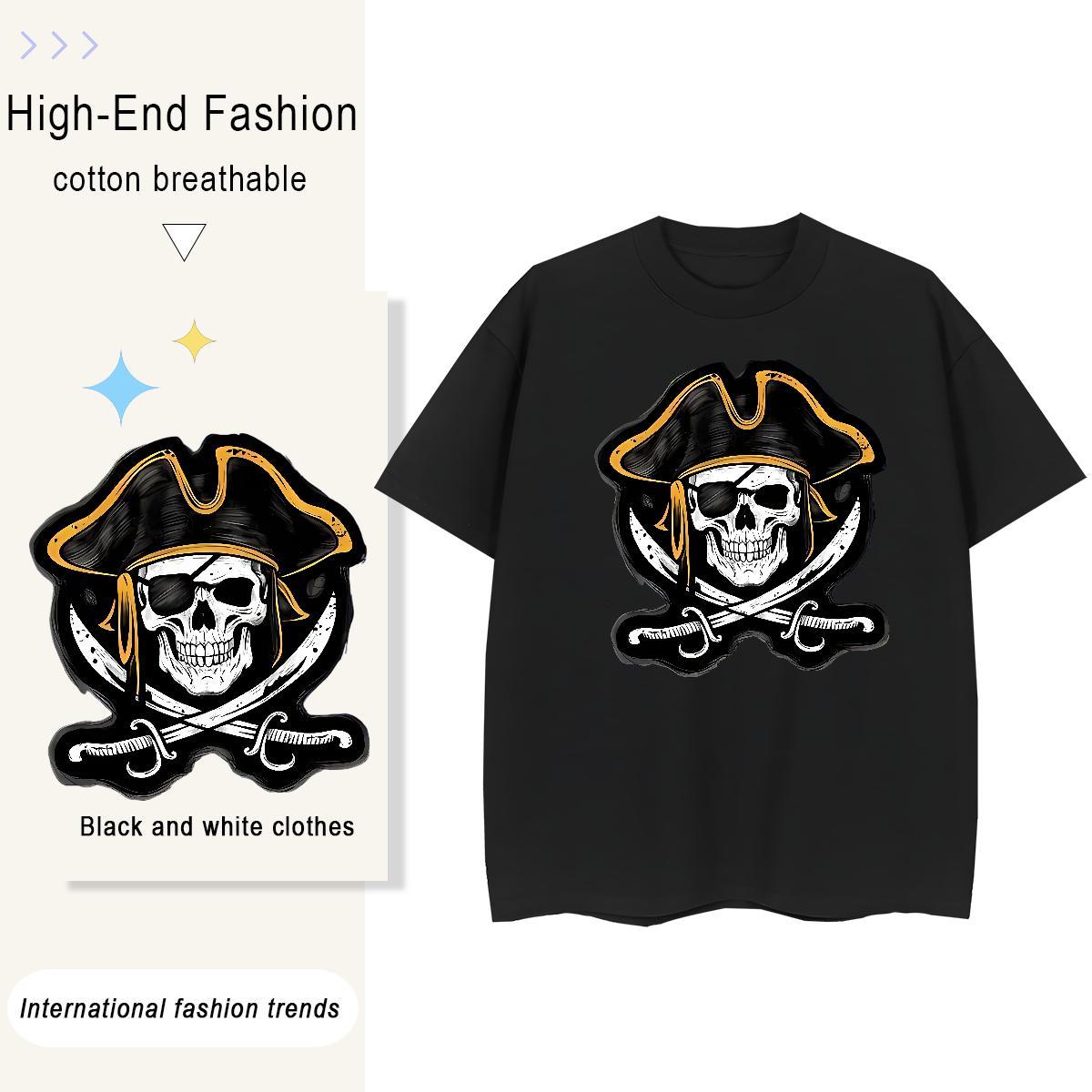 Casual New Women T Shirts 230g 100% Cotton Crew Neck Summer Casual skull Women Tshirts Popular Cartoon Floral Printing Tee Shirt