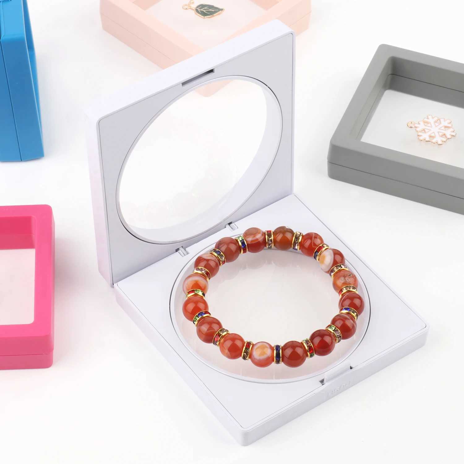 3D floating frame PE film jewelry and gemstone storage box without floating bracket film ring earrings necklace display box W241019
