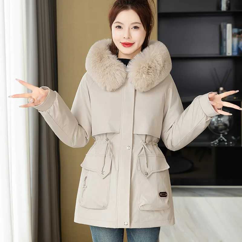 Women Winter Jacket New Down Cotton Coat Mid Long Korean Detachable Cotton Lining Hooded Parkas Female Windbreakers OuterwearX241019