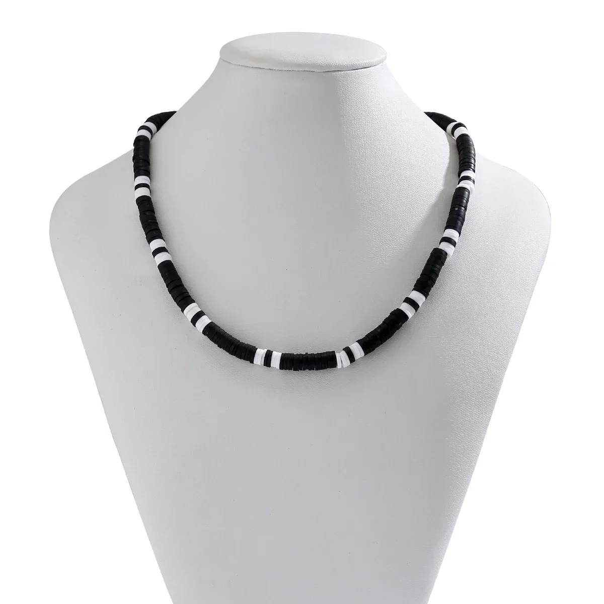 Hip hop black and white polymer clay bead mens necklace handmade necklace simple jewelry necklace boy party 241018