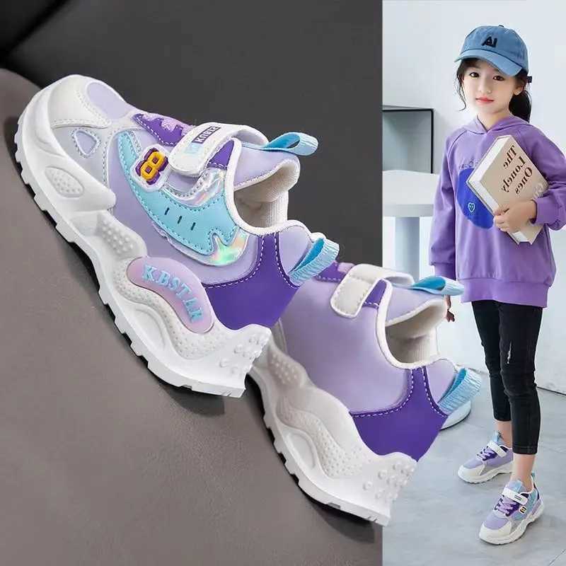 Athletic Outdoor 2024 New Girl Warm Plush Shoes Winter Childrens Casual Leather Shoes Running Sports Shoes Dents Sports Shoes H241019