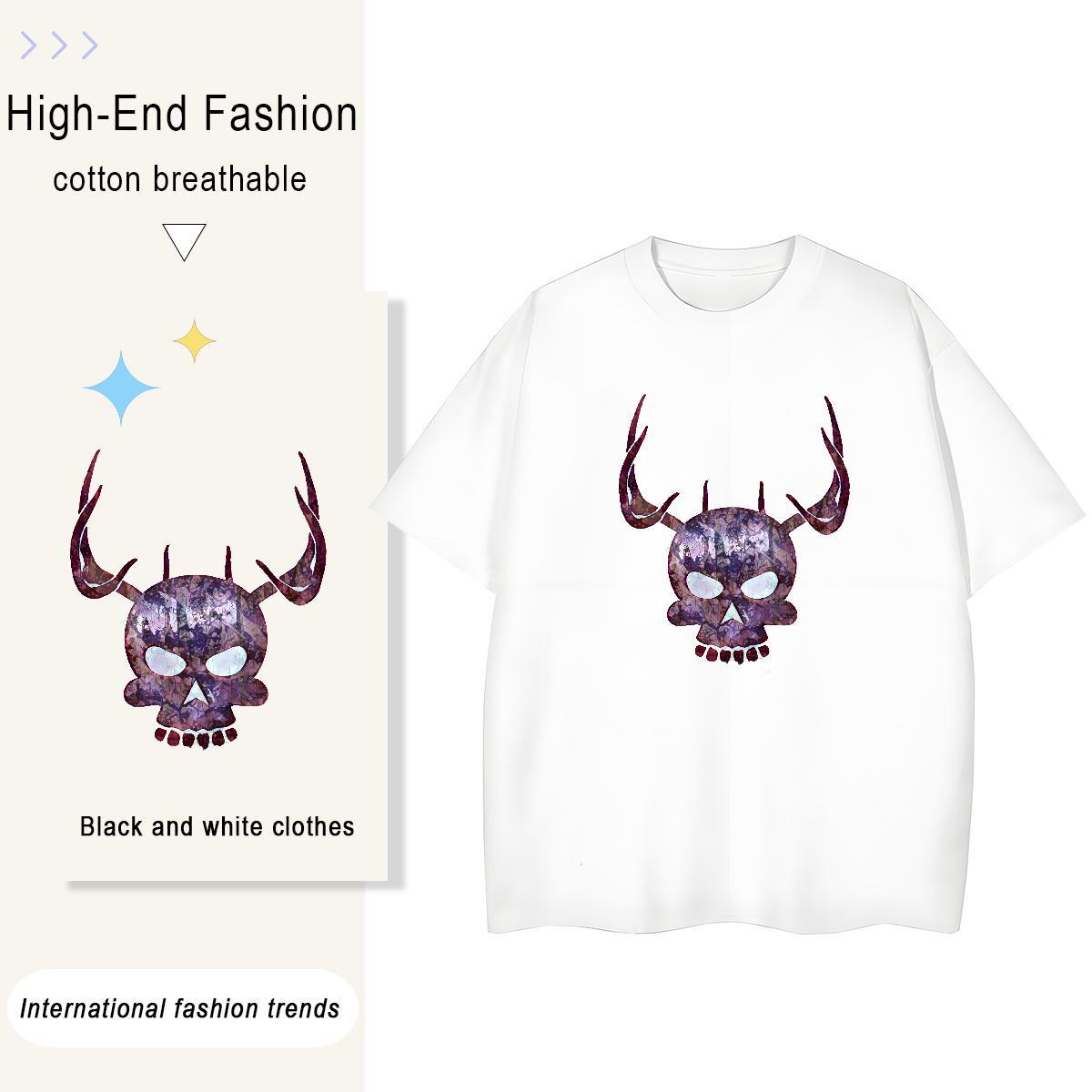 2024 Casual Womens T Shirts 100% Cotton 230g Breathable Crew Neck Home Outdoor skull Womens Tshirts Wholesale Anime Print Tops