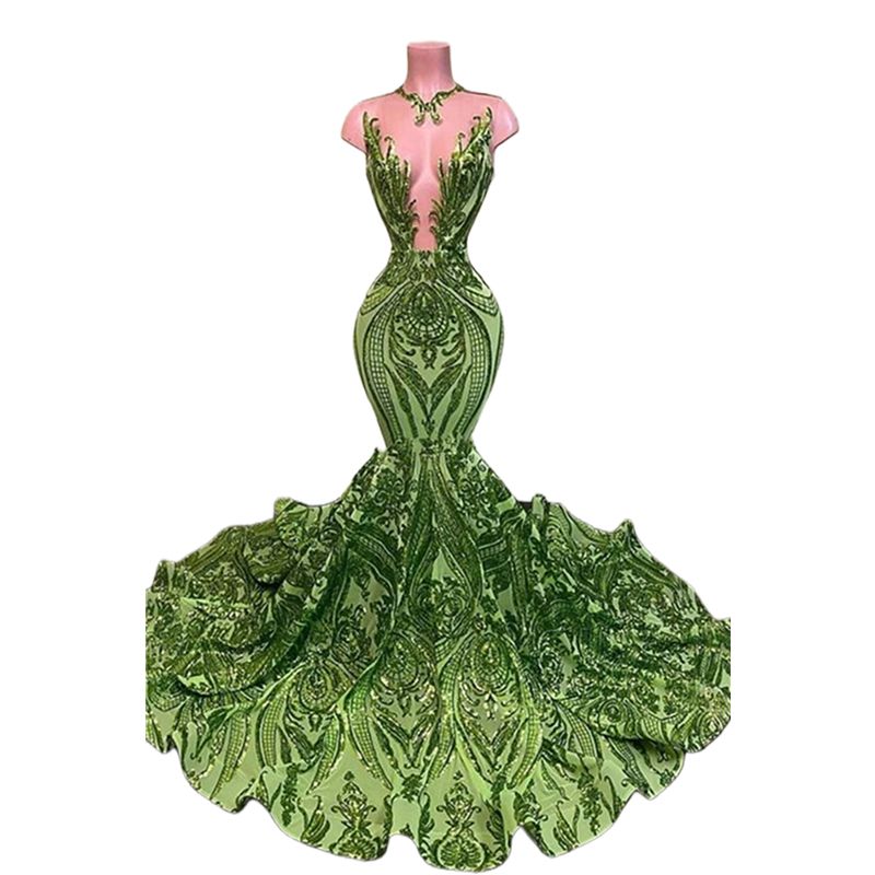 Glitter Sequins Lace Mermaid Evening Dresses Green Modern African Special Occasion Gown Prom Reception Dress Black Girls Pageant Gown 2025