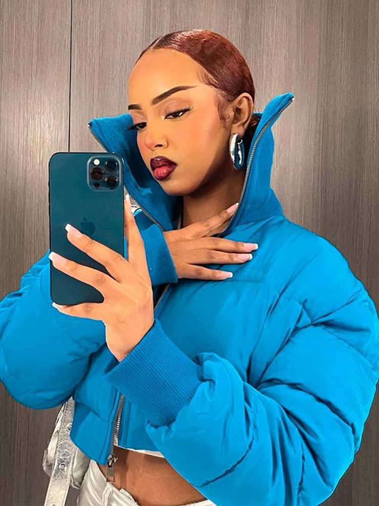 Women's Down Parkas Strange cat pads bubble puffs Parkas womens winter turtle neck zipper warm short jacket T-shirt fashionable hippie cut jacket