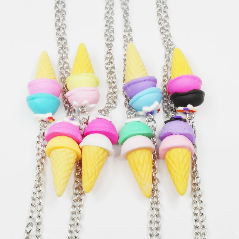 Small wholesale of 5 pieces/batch mixed ice cream necklace polymer clay DIY 50cm chain necklace womens and childrens necklace jewelry 241018