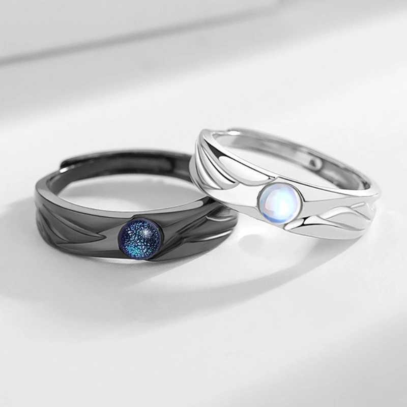 Gothic Fashion Devil Angel Ring Matching Ring Mens Moonstone Adjustment Ring Wedding Engagement Finger Jewelry Gift Lover Y241019