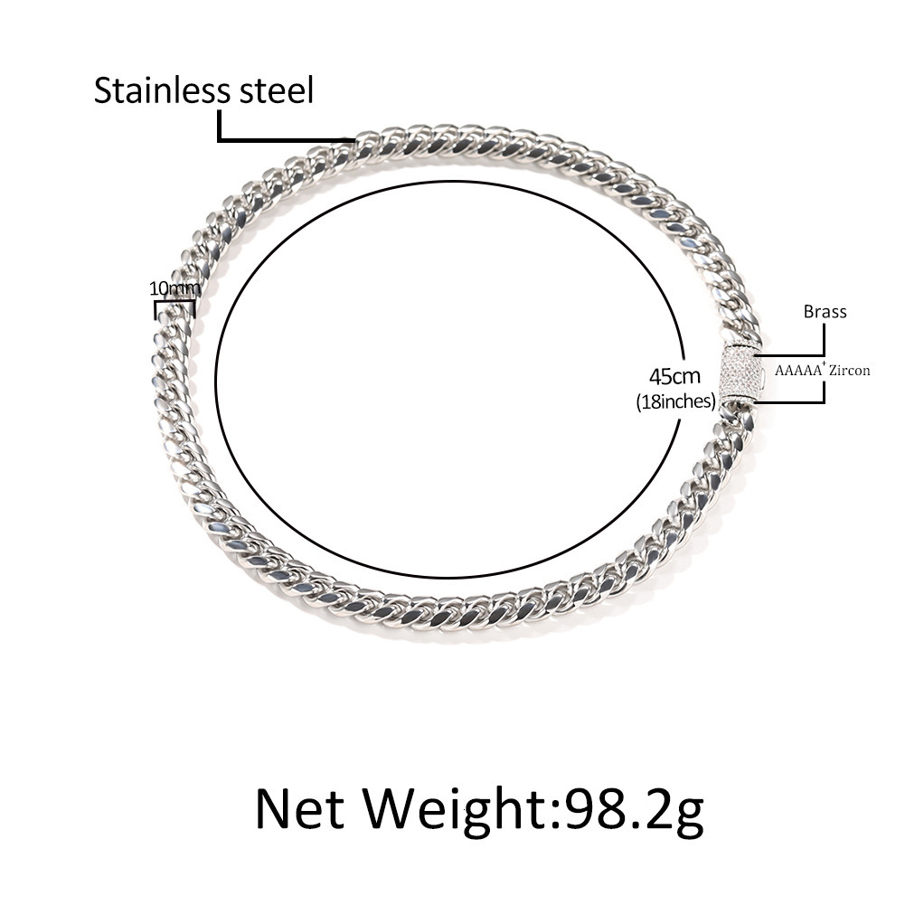 New In Stainless Steel Cuban Link Chain Necklace With Cubic Zirconia Flip Box Buckle Mens Hip-hop Fine Quality Smooth Miami Curb Chains Jewelry Collar
