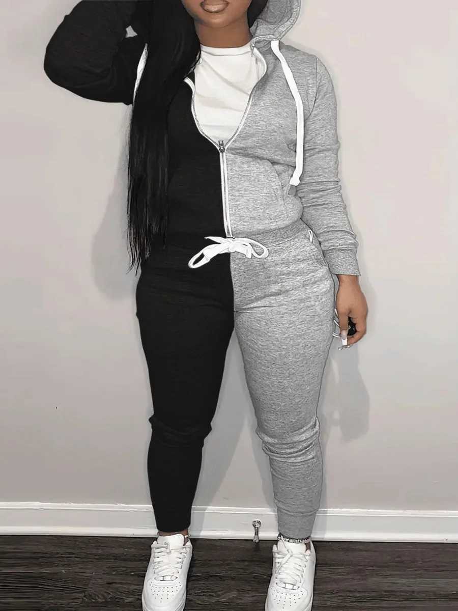 Women's Two Piece Pants LW Sweatshirt Suits COTTON 2PC Autumn 2022 Sweat Heart Zipper Up Drawstring Tracksuit Set Hoodie Jackets+Pants Matching O