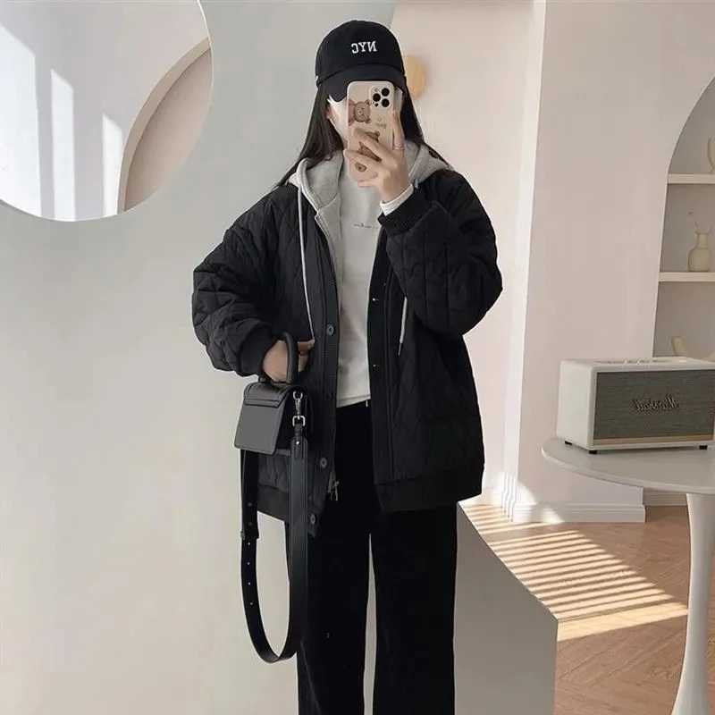 2023 New Womens Winter Clothing Quilted Coat Warm Parka Cotton-padded Jacket Women Korean Fashion Hooded Coats Patchwork ClothesX241019