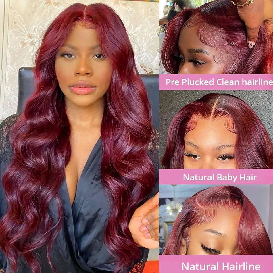 200% Density 13x6 Body Wave Hd 13x4 Frontal Human Hair Wig For Black Women 99j 360 Full Lace Front Brazilian bury Wigs