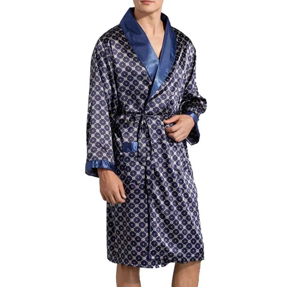 Fashion Mens Satin Silk-Like Bathrobe Luxury Pajamas Kimono Bathrobe Robes Dressing Gown Sleep Wear LoungewearXJ241018