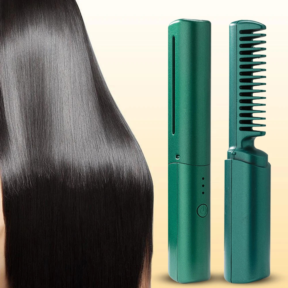 Professional wireless straightener curling iron comb lazy hair comb USB charging straight hair brush hair styling tool 241018