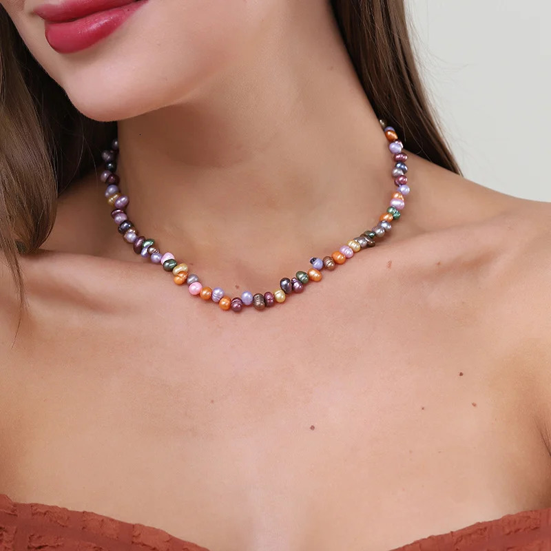 Ins pearl necklaces natural stones and glacier beads fashionable jewelry trendy necklaces suitable for womens elegant style 241018