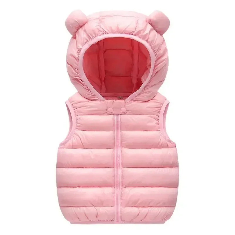 Baby Boys Girls Warm Down Vest Autumn Winter Cotton Waistcoat With Ears Kids Outerwear Children Clothing Hooded Jacket Vests 241018