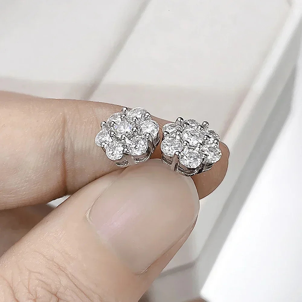3/5mm 7-stone silica diamond earrings with certificate 925 sterling silver honeycomb flower earrings suitable for womens jewelry 241018