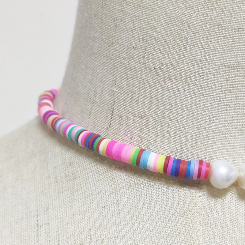 Womens Summer Fashion Pearl Necklace Unique Splicing Design Bohemian Style Colorful Polymer Clay Jewelry Necklace Gift for Friends 241018