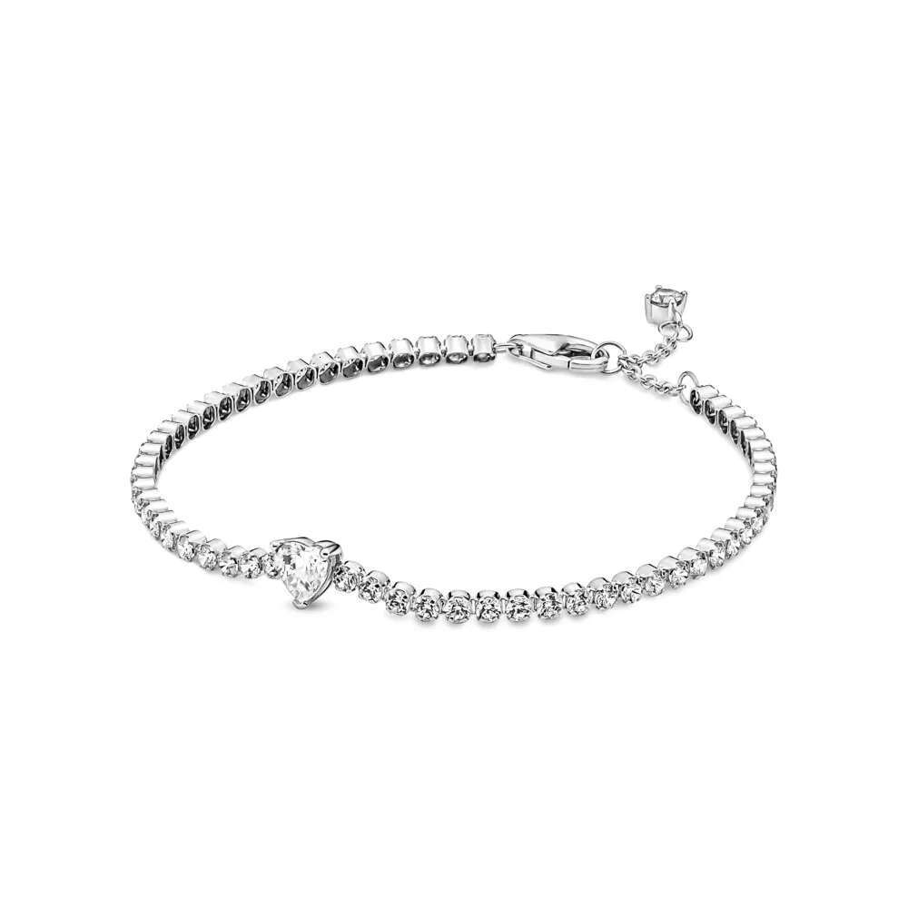 New 925 Sterling Silver Sparkling Heart Tennis Bracelet For Women Fashion DIY Gift Jewelry Wholesale