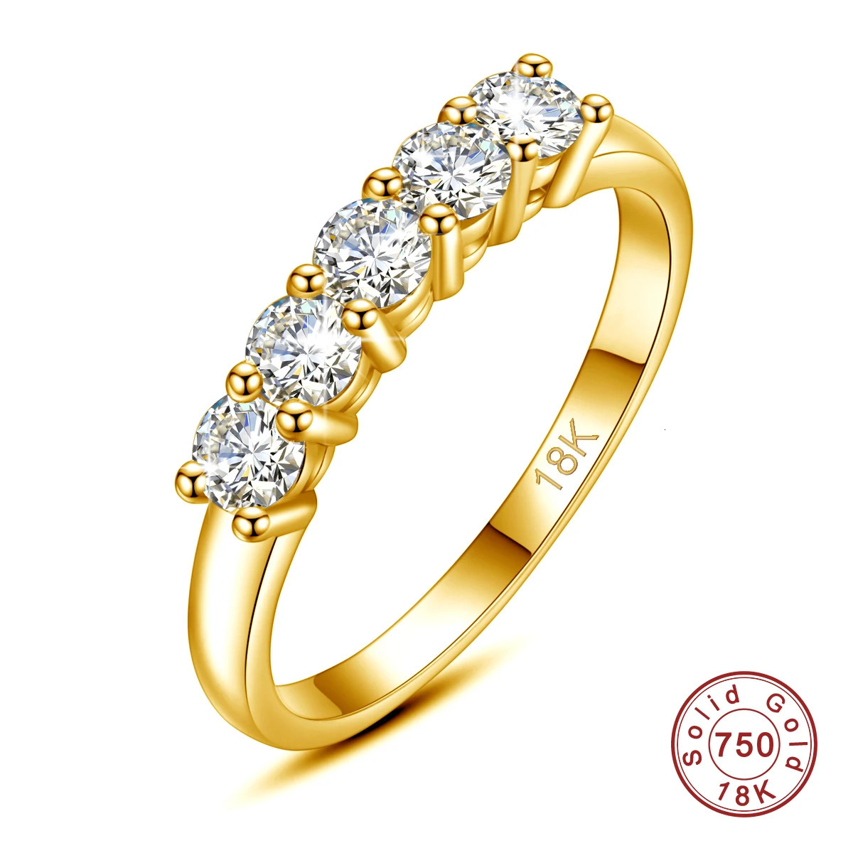 Original solid 18K gold ring with certificate suitable for womens 5-stone AU 750 luxury wedding jewelry with stamp gift womens 241018