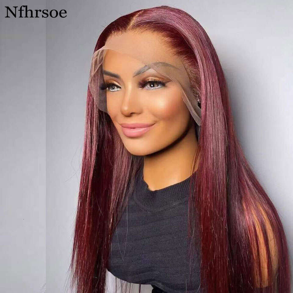 Bury Colored Straight Human Hair Frontal For Women 99j Front Wig Brazilian HD Transparent Lace Pre Plucked