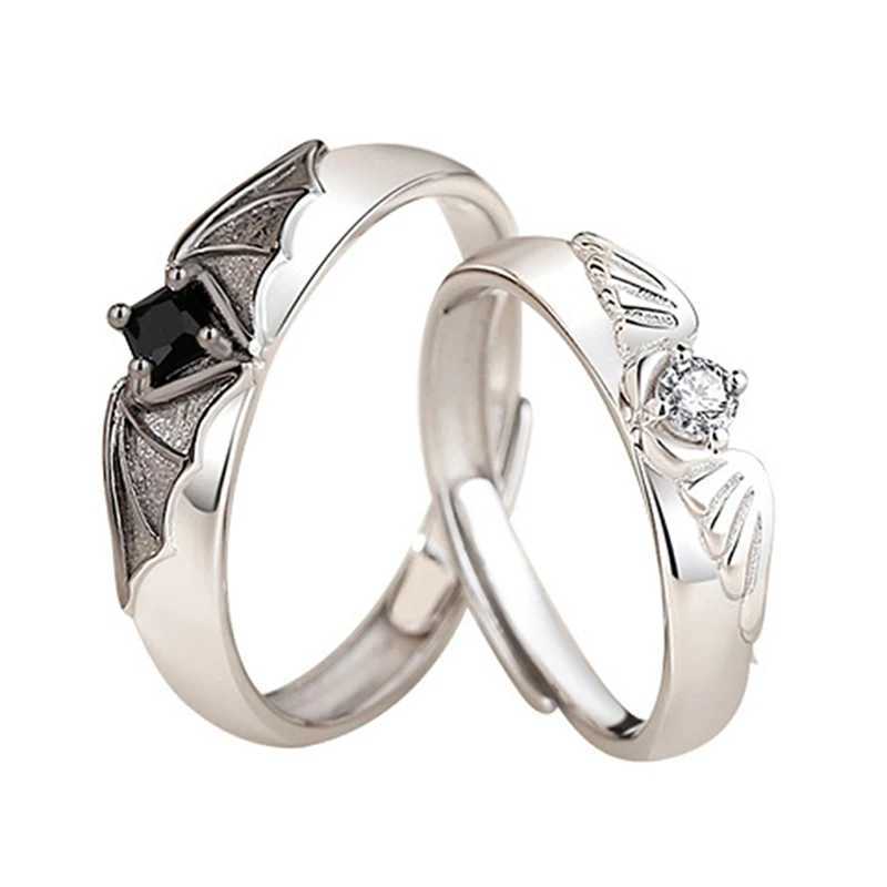 1 Angel Devil Couple Ring Female Romantic Fashion Wings Design Adjustable Engagement Ring Wedding Jewelry Y241019