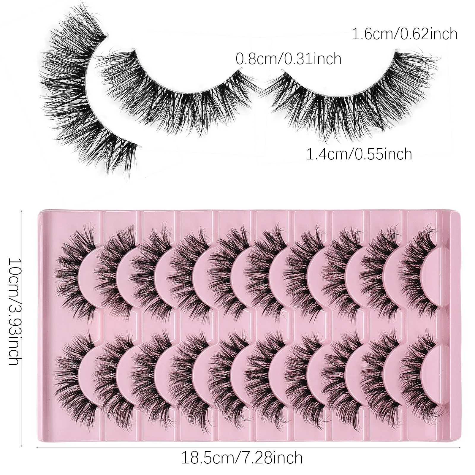 10 Pairs Natural Fluffy False Eyelashes Wispy Lashes 3D Volume Strip Lashes D Curl Fake Eyelashes with Clear Band Eye LashesXJ241019