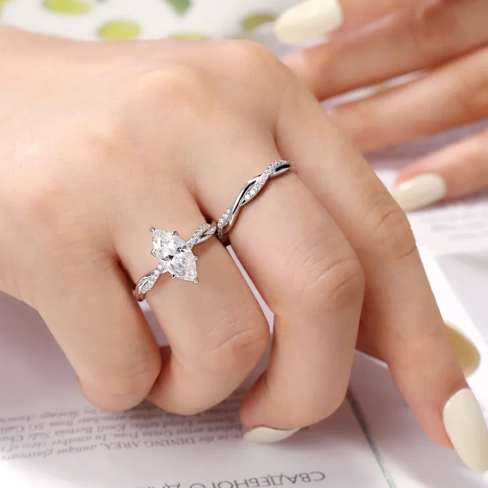 Real card ring 925 sterling silver 2CT laboratory diamond engagement ring womens marquis cut D VVS1 jewelry gift 241007