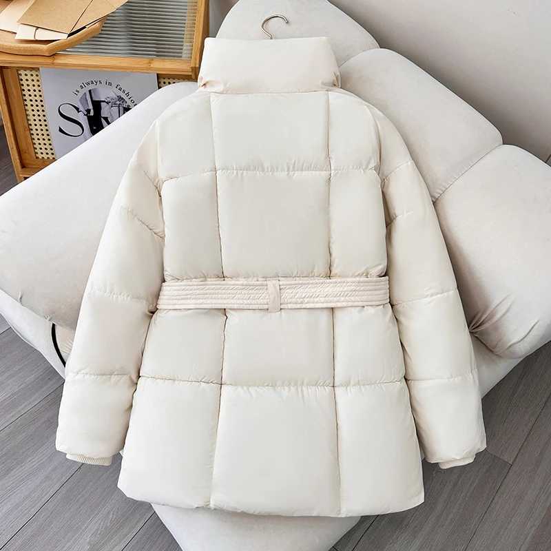 Winter Women Parkas Jackets With Sashes 2024 Casual Turn Down Collar Thick Warm Windproof Parkas Coat Female outwear parkasX241019