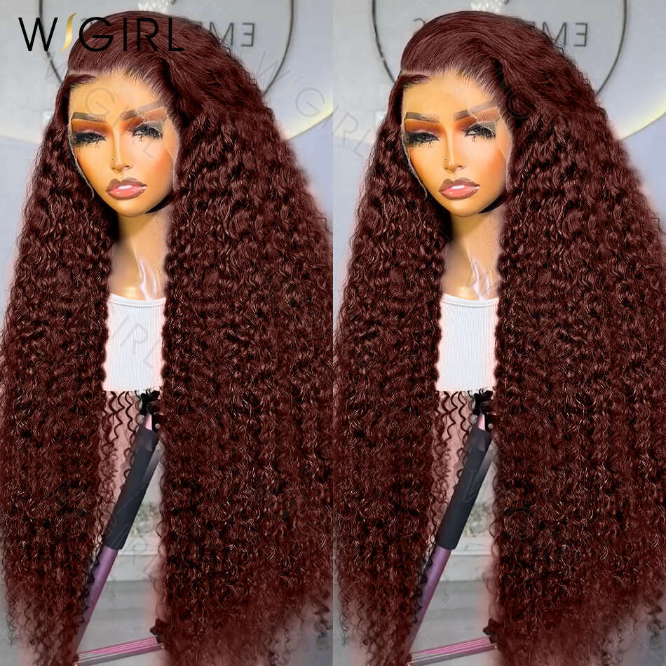 Wigirl 180% Reddish Brown Deep Wave 13x6 Pre Plucked 13x4 Curly Transparent Lace Front Wigs Human Hair For Women