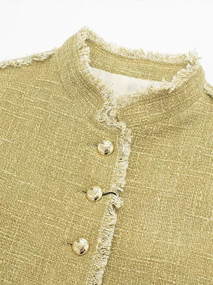 Elegant Furry Edge Women Coat Fashion Tweed Long Sleeve Single Breasted Jacket Spring Office Lady Double Pockets Jackets 241019