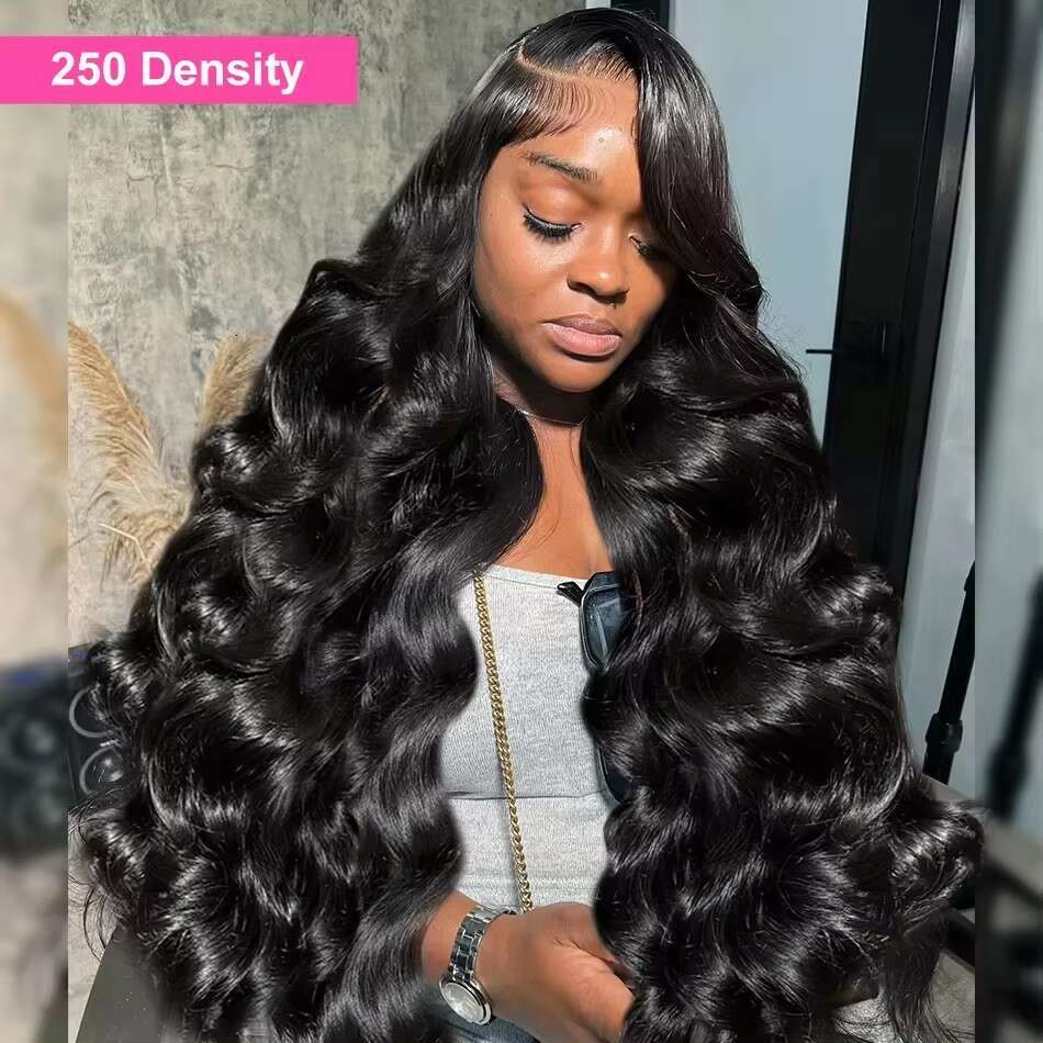 250% 30 Inch Body 13x6 HD Transparent Front Human Hair Wigs Brazilian Remy Water Wave 13x4 Lace Frontal Wig For Women